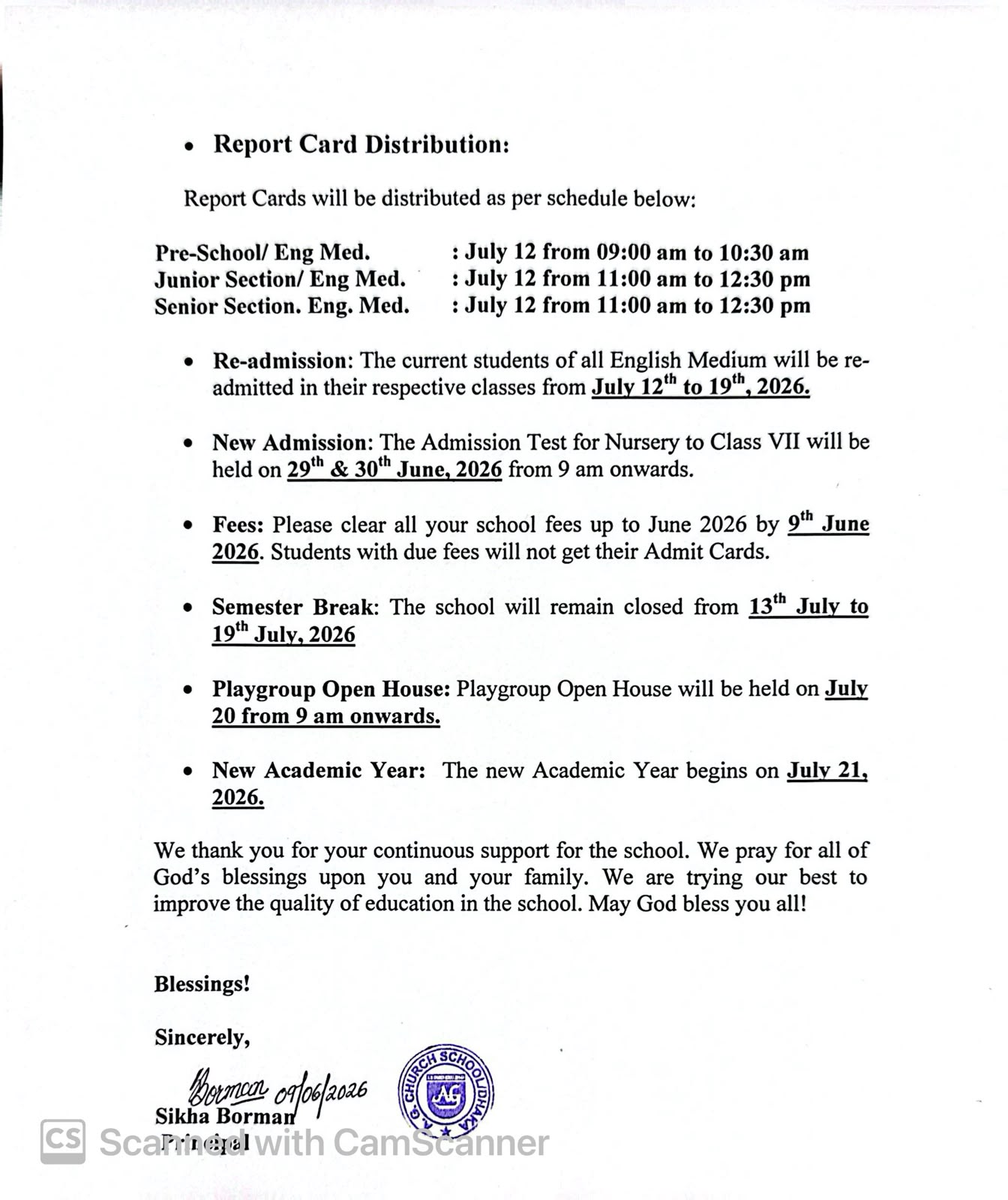 Report Card Distribution Notice